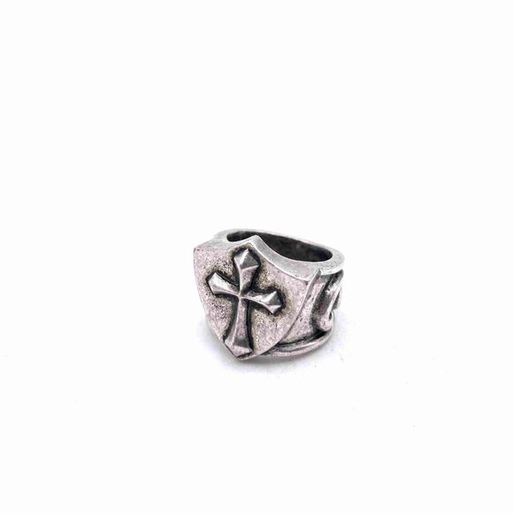 Stigma Oxidized Cross Shield Ring Silver Tone Size 9 - Picture 3 of 6